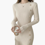 Women’s Knitted Dress with Long Sleeves and Side Buttons - Image 4