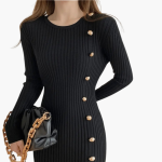 Women’s Knitted Dress with Long Sleeves and Side Buttons - Image 10