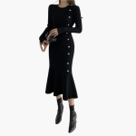 Women’s Knitted Dress with Long Sleeves and Side Buttons - Image 6