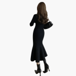 Women’s Knitted Dress with Long Sleeves and Side Buttons - Image 7