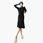 Women’s Knitted Dress with Long Sleeves and Side Buttons - Image 9