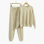 Women’s Knitted Lounge Set with Long Sleeves and Drawstring Trousers - Image 2