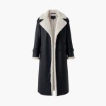 Women’s Long Coat with Lapel Collar and Trim