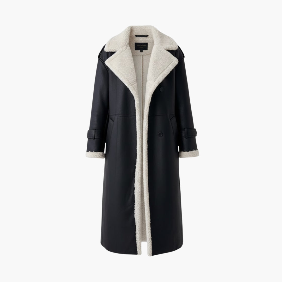 Women_sLongCoatwithLapelCollarandTrim.jpg Women’s Long Coat with Lapel Collar and Trim - Image 1