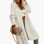 Women’s Long Hooded Knitted Cardigan with Open Front and Side Pockets - Image 3