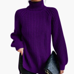 Women’s Loose-Fit Turtleneck Sweater with Long Sleeves and Ribbed Knit - Image 5