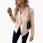 Women’s Open Front Jacket with Draped Lapels and Zip Pockets - Image 2