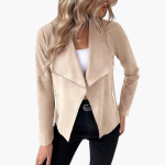 Women’s Open Front Jacket with Draped Lapels and Zip Pockets - Image 3