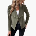 Women’s Open Front Jacket with Draped Lapels and Zip Pockets - Image 5
