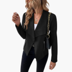 Women’s Open Front Jacket with Draped Lapels and Zip Pockets - Image 7