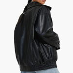 Women’s Oversized Bomber Jacket with Zip Closure and Long Sleeves - Image 3