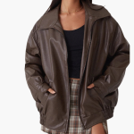 Women’s Oversized Bomber Jacket with Zip Closure and Long Sleeves - Image 7