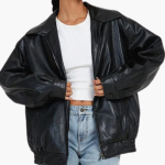 Women’s Oversized Bomber Jacket with Zip Closure and Long Sleeves - Image 2