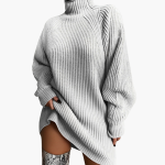 Women's Oversized Turtleneck Sweater with Ribbed Knit Texture - Image 3