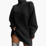 Women's Oversized Turtleneck Sweater with Ribbed Knit Texture - Image 6