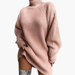 Women's Oversized Turtleneck Sweater with Ribbed Knit Texture - Image 4