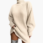 Women's Oversized Turtleneck Sweater with Ribbed Knit Texture - Image 2