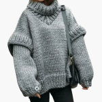 Women’s Oversized Turtleneck Sweater with Ribbed Knit and Long Sleeves - Image 3