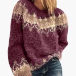 Women’s Patterned Knit Sweater with Crew Neck and Ribbed Hem - Image 5