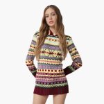 Women’s Patterned Knit Sweater with Hood - Image 4
