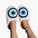 Women’s Plush Slippers with Closed Toe and Eye Pattern - Image 2