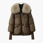 Women’s Puffer Jacket with Faux Fur Collar and Ribbed Cuffs - Image 2
