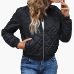 Women’s Quilted Bomber Jacket with Full-Zip Closure - Image 2