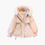 Women's Red Parka with Hood and Adjustable Waist