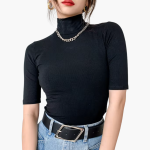 Women’s Short-Sleeve Turtleneck Top with Slim Fit - Image 2