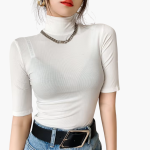 Women’s Short-Sleeve Turtleneck Top with Slim Fit - Image 3