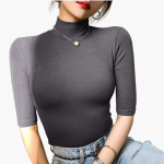 Women’s Short-Sleeve Turtleneck Top with Slim Fit - Image 4