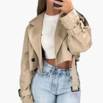 Women’s Short Trench Coat with Belted Waist - Image 3