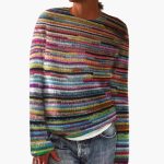 Women’s Striped Knit Sweater with Round Neckline - Image 2