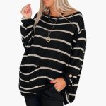 Women’s Striped Pullover Sweater with Patch Pocket - Image 5