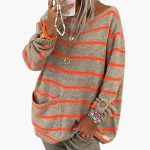 Women’s Striped Pullover Sweater with Patch Pocket - Image 4