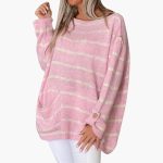 Women’s Striped Pullover Sweater with Patch Pocket - Image 2
