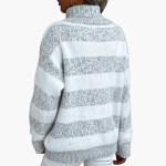Women's Striped Turtleneck Sweater with Long Sleeves and Ribbed Edges - Image 3
