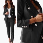 Women’s Suit Set with Double-Breasted Blazer and Straight-Leg Trousers - Image 2