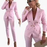 Women’s Suit Set with Double-Breasted Blazer and Straight-Leg Trousers - Image 5