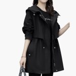 Women’s Trench Coat with Hood and Drawstring Waist - Image 2
