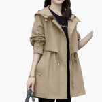 Women’s Trench Coat with Hood and Drawstring Waist - Image 5