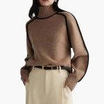 Women’s Turtleneck Sweater with Ribbed Collar and Contrast Trim - Image 2