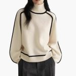 Women’s Turtleneck Sweater with Ribbed Collar and Contrast Trim - Image 3