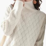 Women’s Turtleneck Sweater with Woven Knit Surface - Image 2