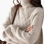 Women’s Turtleneck Sweater with Woven Knit Surface - Image 3