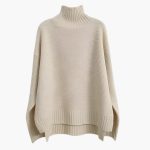Women’s Turtleneck Knit Sweater with Ribbed Surface and Relaxed Hem - Image 2