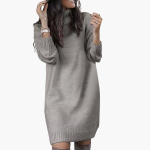 Women’s Turtleneck Sweater Dress with Long Sleeves and Ribbed Hem - Image 2