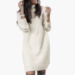 Women’s Turtleneck Sweater Dress with Long Sleeves and Ribbed Hem - Image 4
