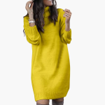 Women’s Turtleneck Sweater Dress with Long Sleeves and Ribbed Hem - Image 5