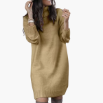 Women’s Turtleneck Sweater Dress with Long Sleeves and Ribbed Hem - Image 3